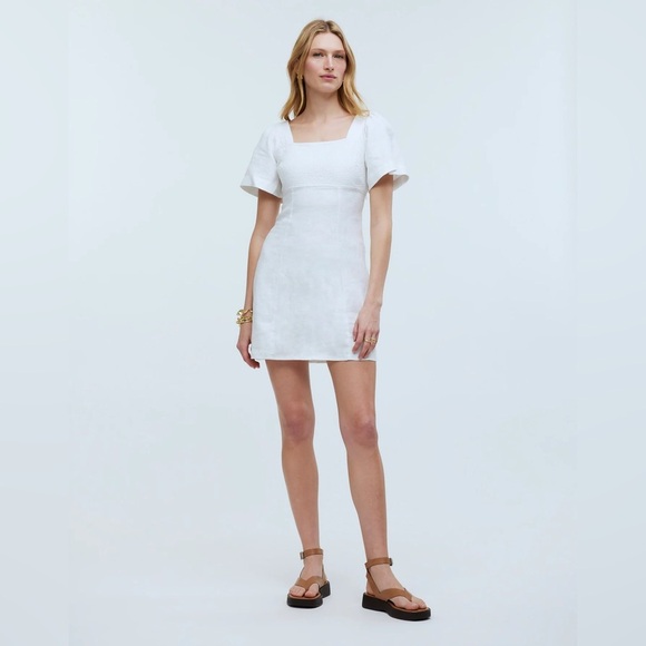 NEW Madewell‎ Women’s Square-Neck Mini Dress in 100% Linen Size 2 Eyelet White - Picture 1 of 9